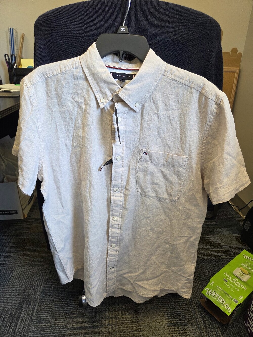 Tommy Hilfiger Short Sleeve Linen Blend Woven Shirt-NWT-Men's Size Large-Tan